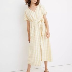 Madewell Gingham tie waist dolman midi dress NWT